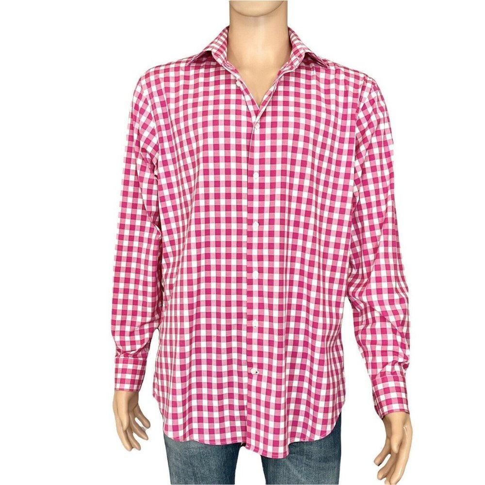 calibrate trim fit size 34/35 long sleeve pink and White